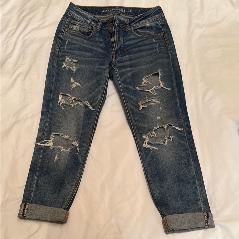American Eagle Outfitters Women's Ripped Blue Boyfriend Jeans